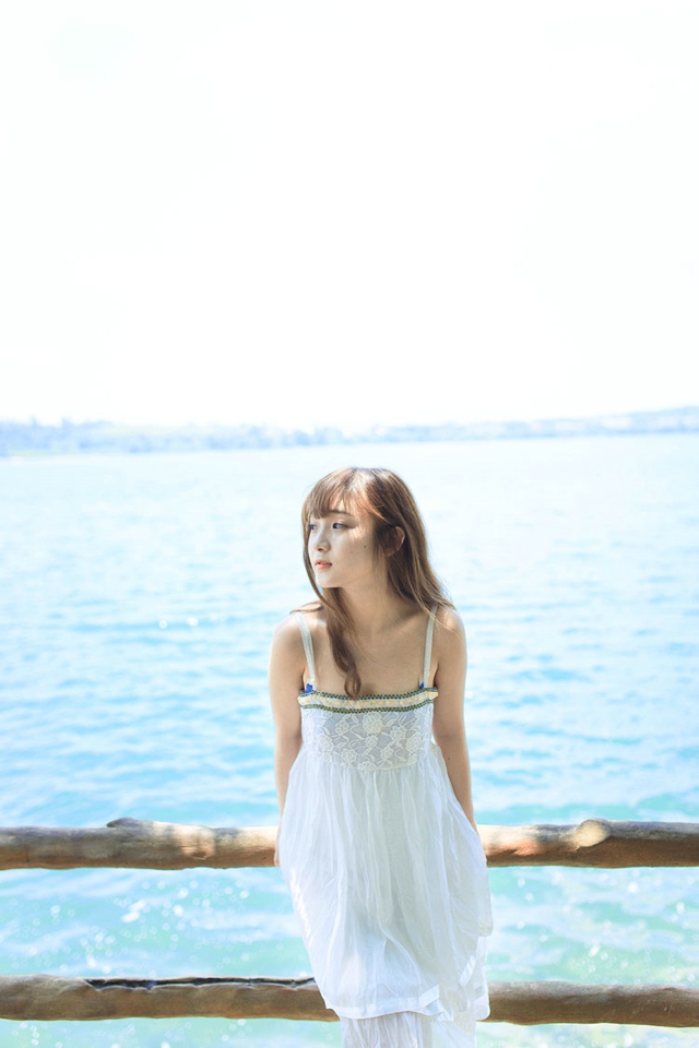 清纯美女长裙海边甜美小性感高清图片	,清纯美女,