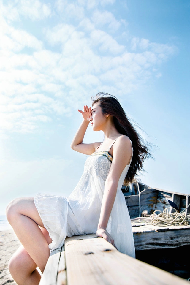 清纯美女长裙海边甜美小性感高清图片,清纯美女	,