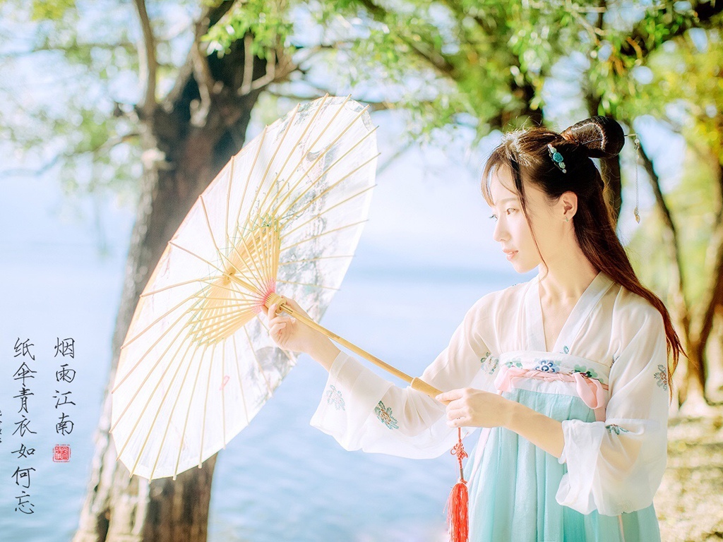 清新长发美女薄纱白裙私房森林摄影美女图	,清纯美女,