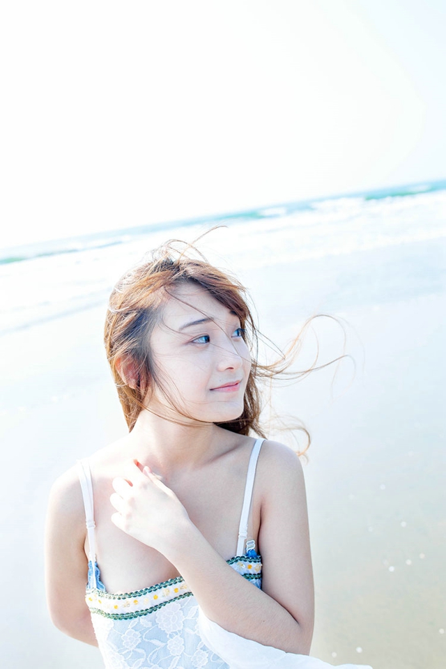 清纯美女长裙海边甜美小性感高清图片	,清纯美女,