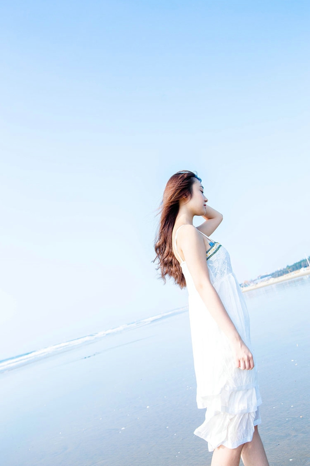 清纯美女长裙海边甜美小性感高清图片,清纯美女	,