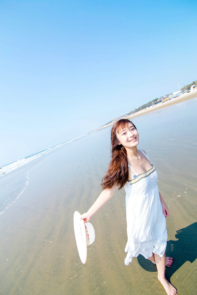 清纯美女长裙海边甜美小性感高清图片,清纯美女	,